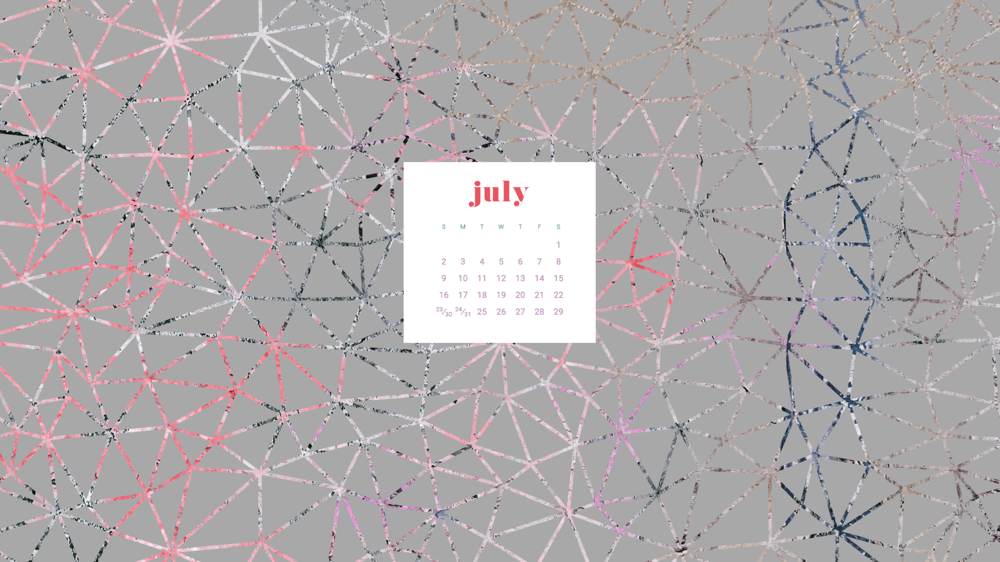 FREE July calendar wallpapers in both Sunday and Monday starts